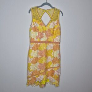 Adelyn Rae Jazlyn Sheath Dress Yellow Peach Floral Lace Spring Embroidered L